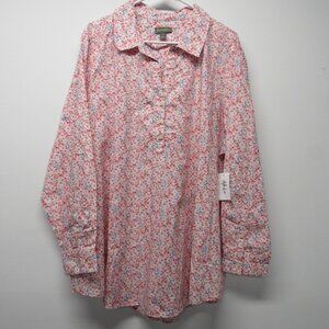 NWT Style & Co Perfect Popover Coral Blue Ditsy Floral Light Cotton Top Plus 3X